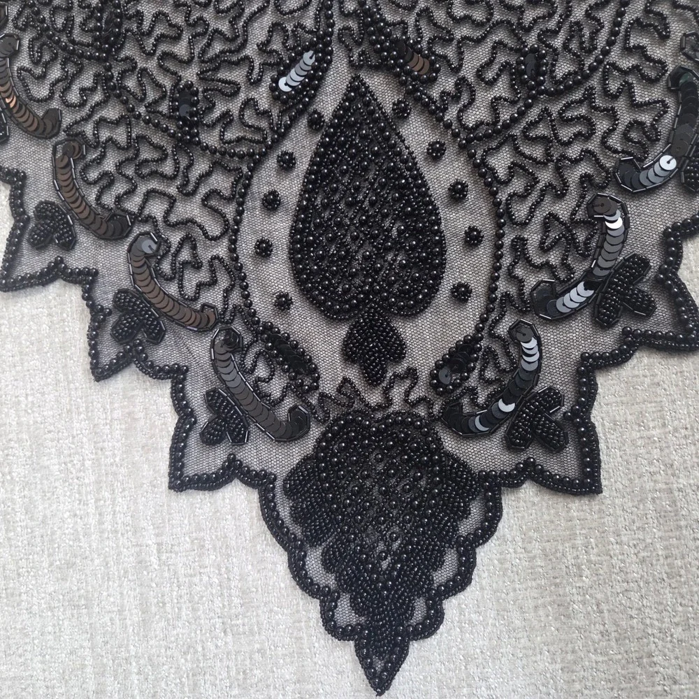 Smithsonian Institution Black Beaded Sequin Victorian Bib Collar Vintage Scarf